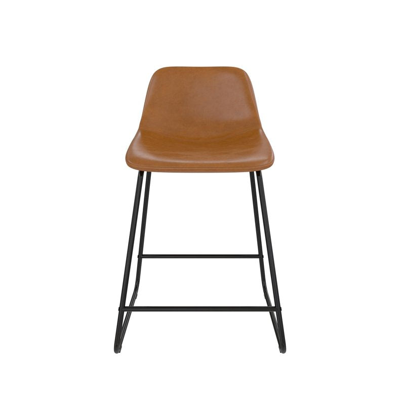 Counter Height Stool - 2 Pack Camel Faux Leather Scoop Seat
