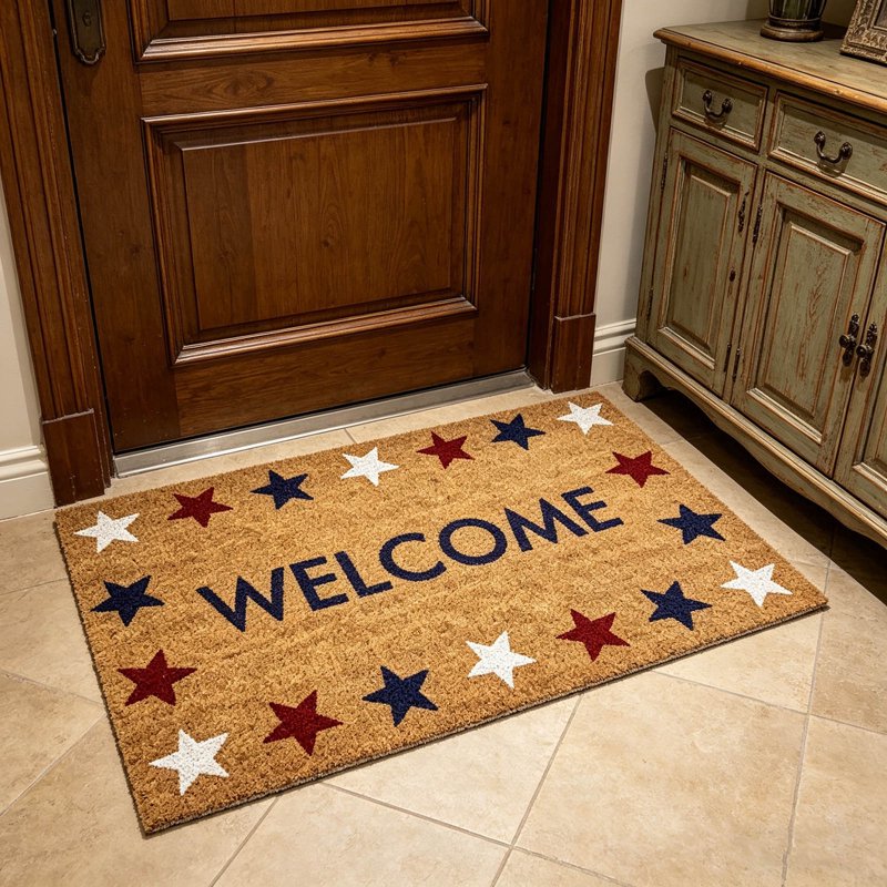 Patriotic Door Mat 4th of July Bow Flag Floor Doormat - Welcome Non Slip Indoor Outdoor 20x30in