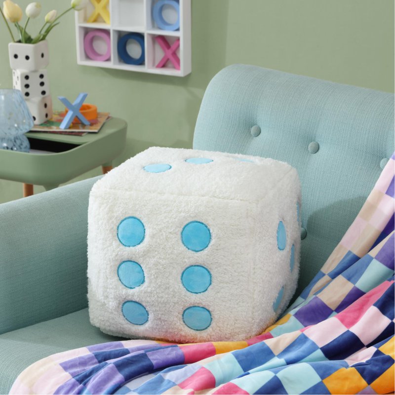 Blue & White Dice Throw Pillow - Decorative Cushion for Teen & Young Adult Rooms