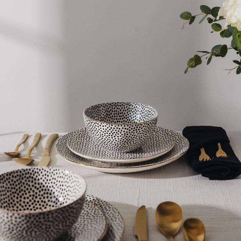 Dot Ceramic Bowls - Black & White, 2 Pack