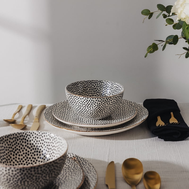 Dot Ceramic Bowls - Black & White, 2 Pack
