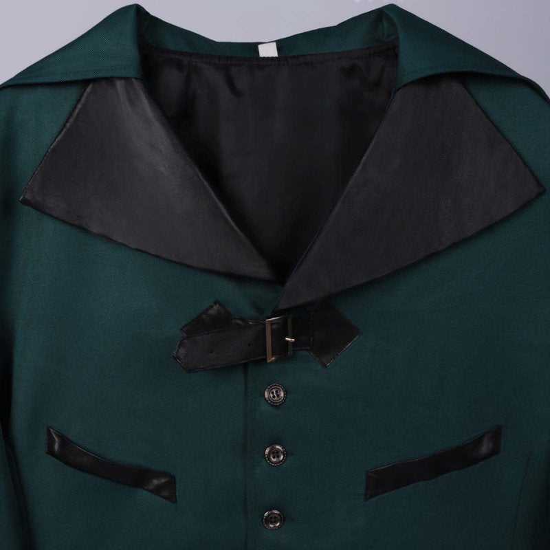 Men's Gothic Victorian Long Hem Coat with Buckle Closure - Blue Pirate XXXL Variant