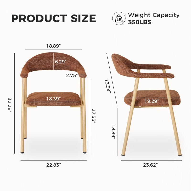 Modern Upholstered Dining Chairs Set of 2 - Ergonomic Padded Seats, Orange