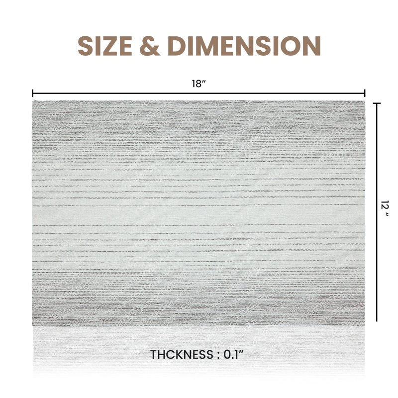 Elegant Set of 6 Ombre Stripe Silver Placemats - 12x18 in PVC