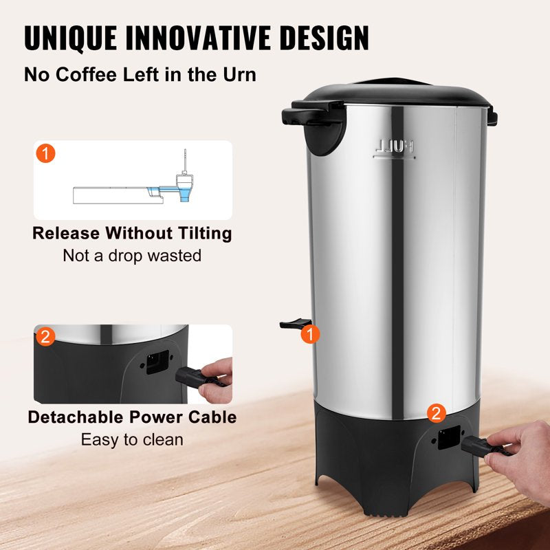 50-Cup Stainless Steel Coffee Urn - Electric Brewing Server