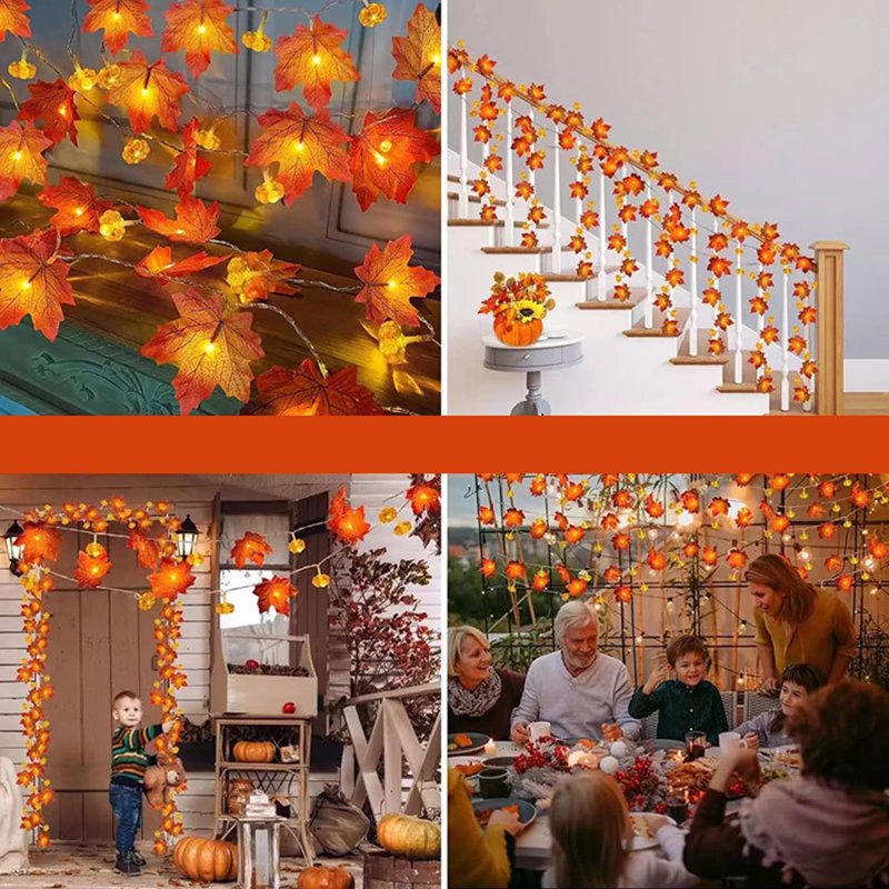 Orange 59-inch Pumpkin Garland Lights with 10 LEDs Fall Decorations Indoor Outdoor