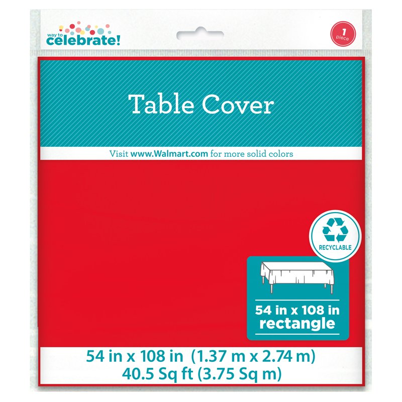 54 IN x 108 IN Red Rectangular Plastic Table Cover - Single