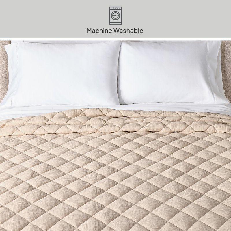Full/Queen Reversible Diamond Gauze Quilt Beige - Breathable Cotton Bedding