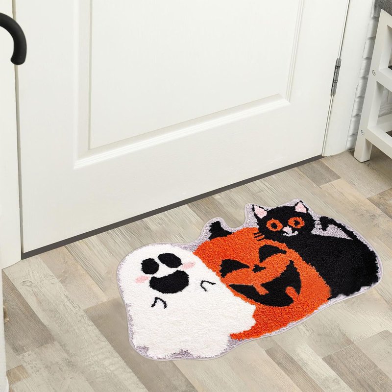 Pumpkin Print Acrylic Area Rug - Seasonal Entryway Mat with Non-Slip Backing - Variation L