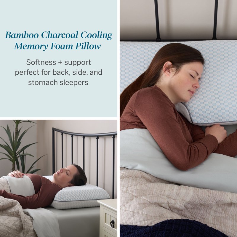 Cooling Charcoal Gel Memory Foam Pillow with Shoulder Cutout - Queen