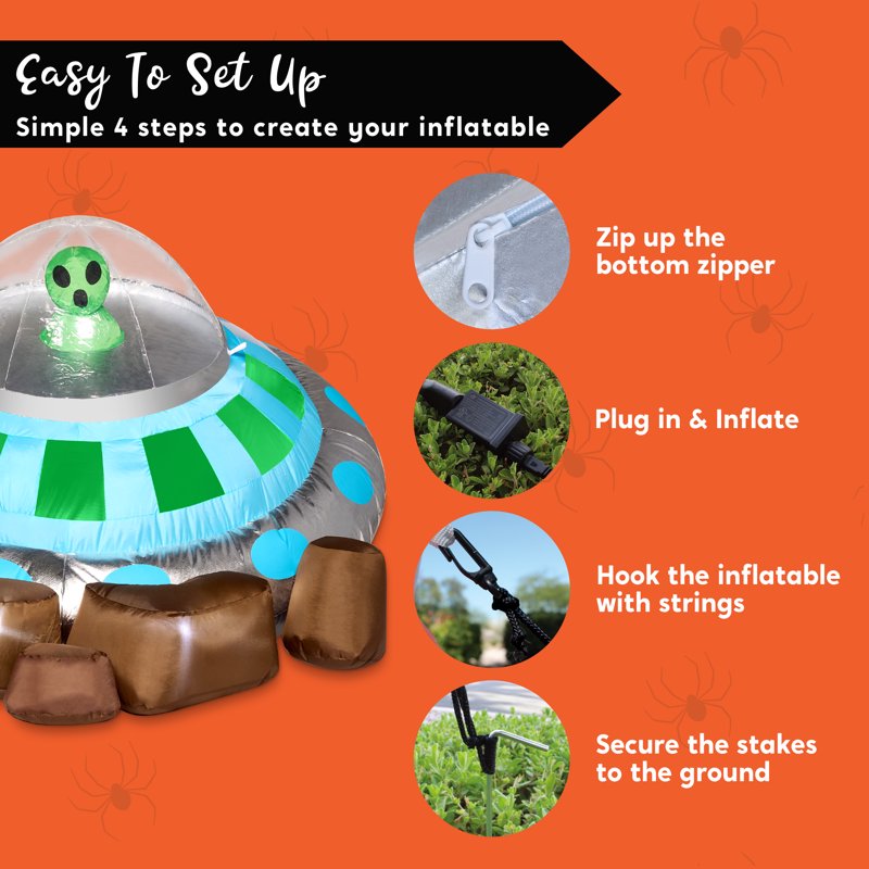 Crashing UFO Alien Inflatable Decoration - 5ft Halloween Yard Blow Up with Color Changing Lights