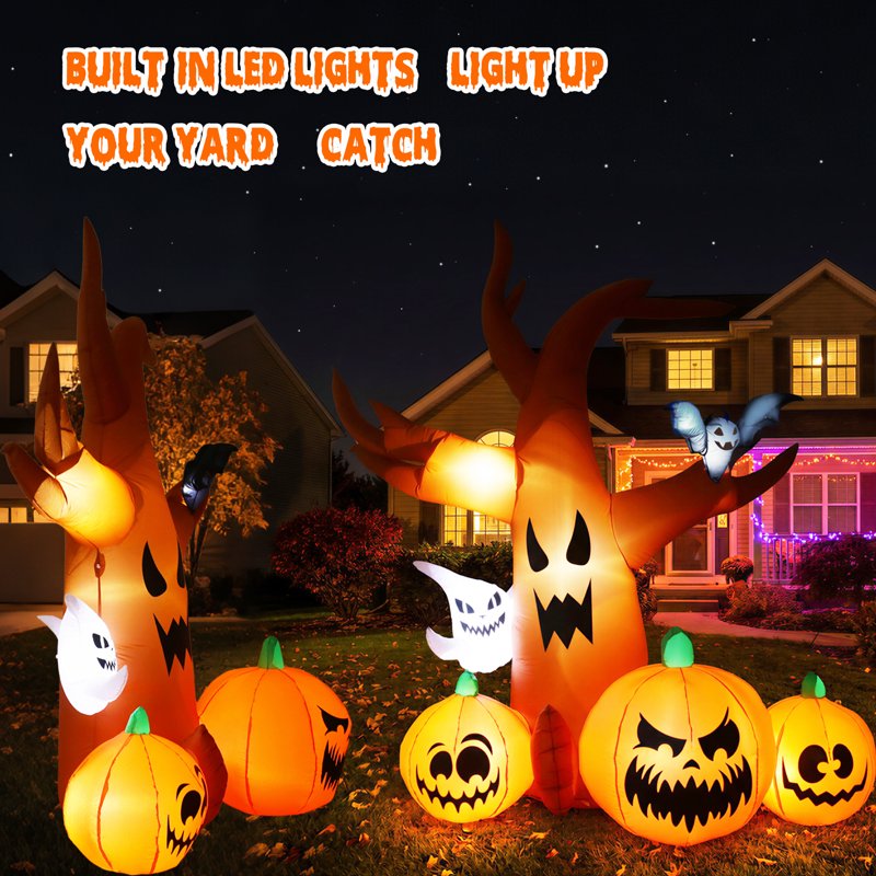 8ft Halloween Inflatable Tree with Pumpkin Ghost & LED Lights Outdoor Decorations