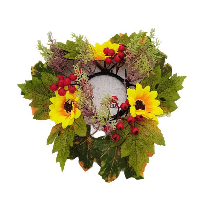 Fall Sunflower Candle Ring - Harvest Floral Mini Wreath for Pillar Candles & Decor - Variation #7