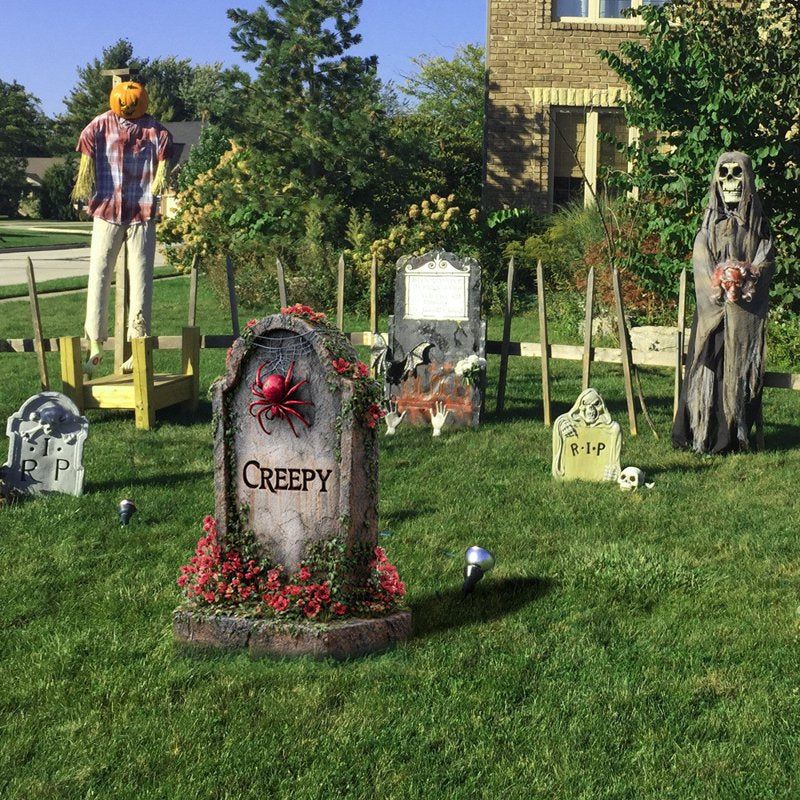 Halloween Tombstone Yard Stakes with Creepy Spider Skull Gravestones - Variation 2#A