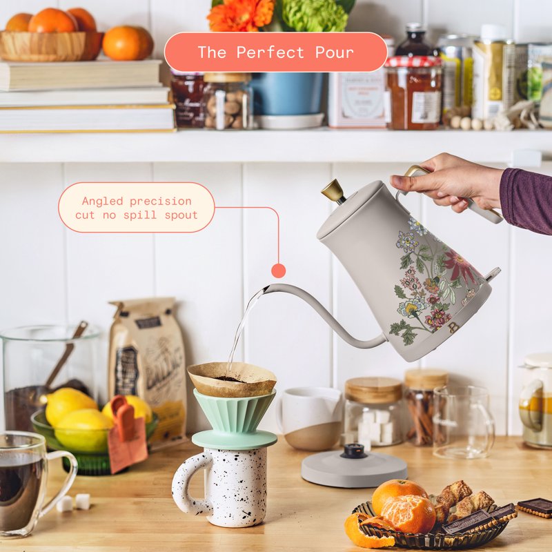 1L Electric Gooseneck Kettle - 1200W, Wildflower Porcini Taupe