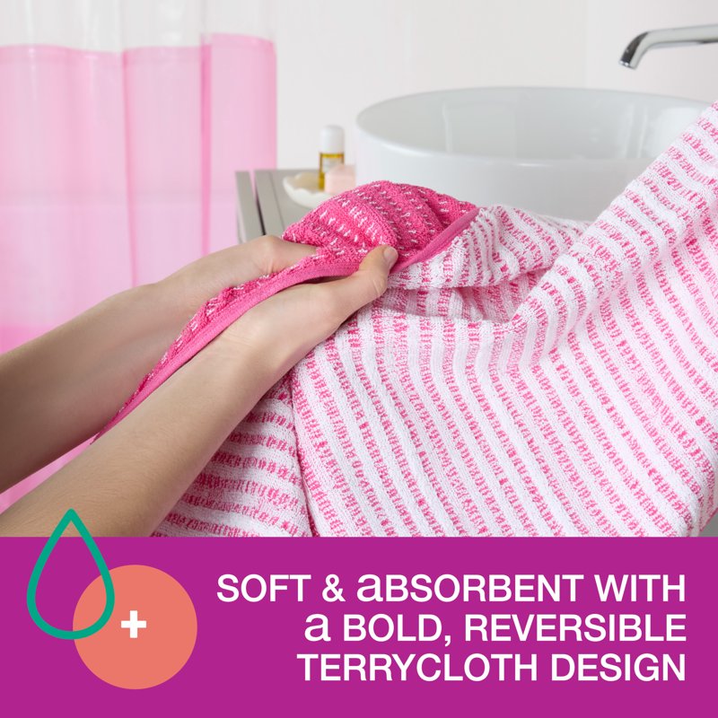 Reversible Striped Bath Towel Set - Bright Pink, 6-Piece Cotton Towels with Washcloths