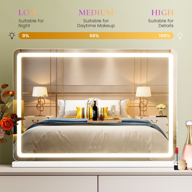 LED Vanity Mirror with Lights, Dimmable 3-Color Touch Makeup Mirror