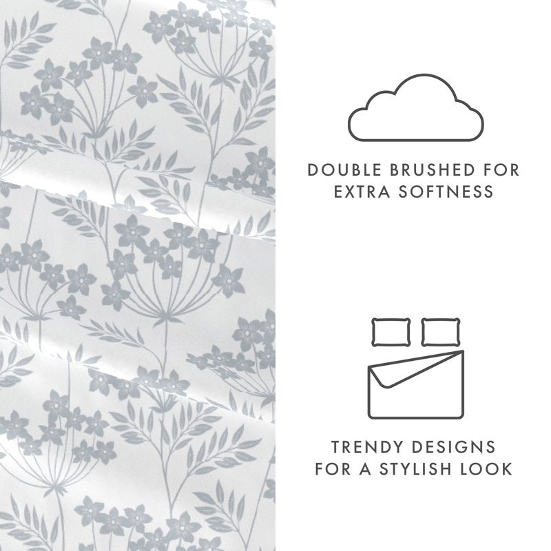 Full Microfiber Bed Sheets Set with Chantilly Lace Pattern - Light Blue
