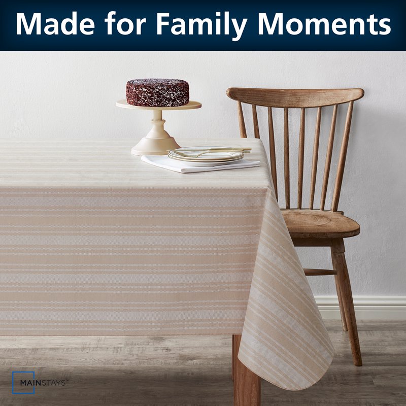 PEVA Tablecloth 60" x 84" - Saville Beige Tan Stripe