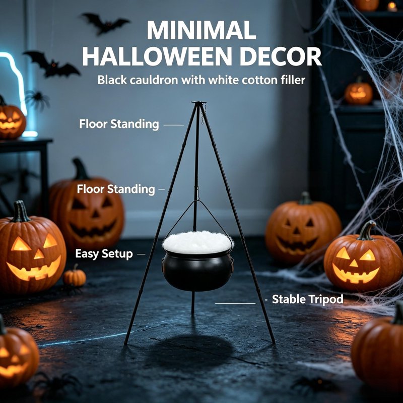 Halloween Outdoor Witch Cauldron with Tripod & Timer Lights - 12 White, 30.4 x 7.8 Inches