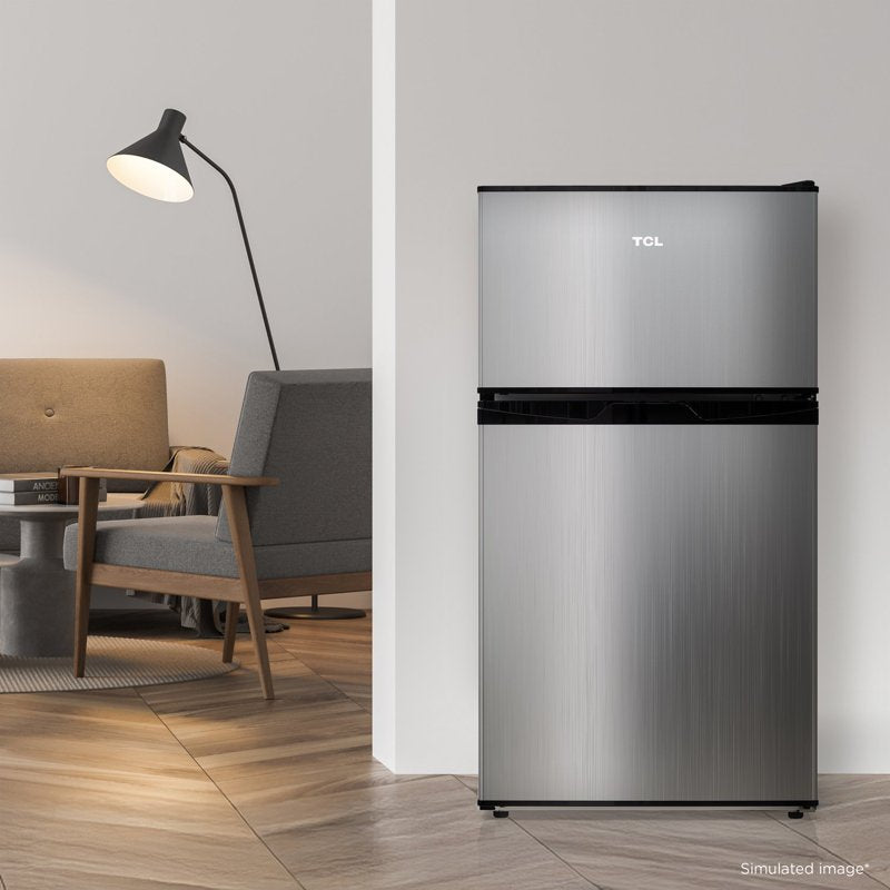 Compact Silver Two-Door Refrigerator with Freezer - 3.1 Cu Ft