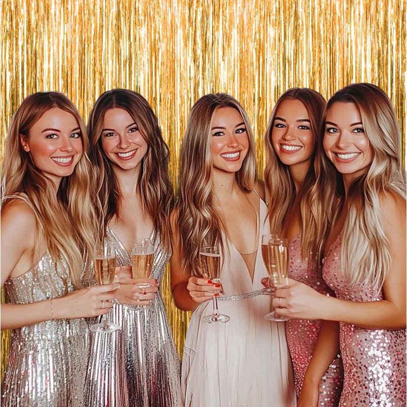 Golden Fringe Curtain 2-Pack for Events - Birthday, Wedding, Party Decor - 6.58ft x 3.25ft - Variation of 2, Golden 1