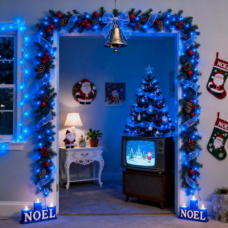 Blue LED Christmas String Lights 33ft 100 Bulbs Indoor Outdoor 8 Modes