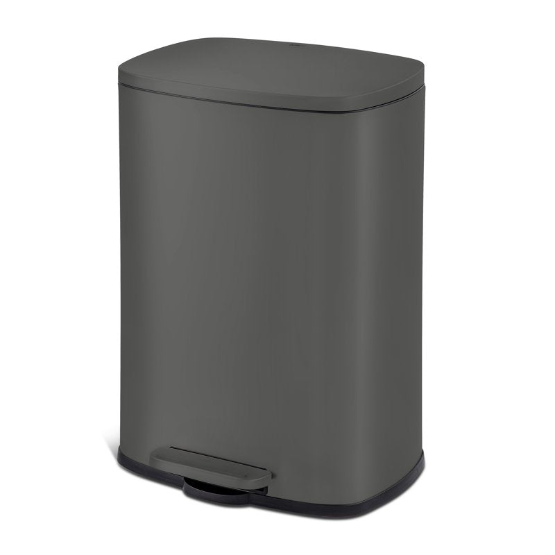 QualiaZero Matte Grey Kitchen Trash Can 13.2 Gallon Stainless Steel Step Bin