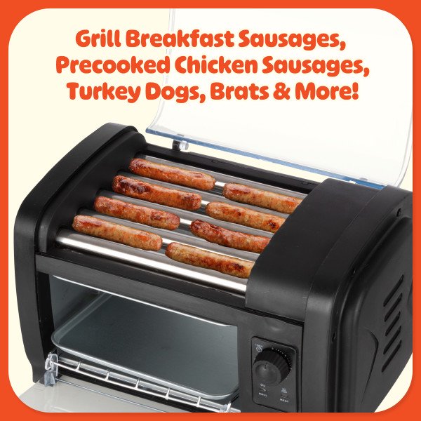 5-Roller Hot Dog Grill and Bun Toaster with Auto-Shutoff Timer