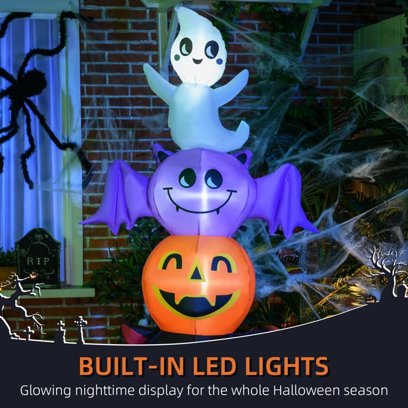 Halloween Inflatable Ghost Bat Pumpkin Black Cat Decor with LED Lights - 6FT