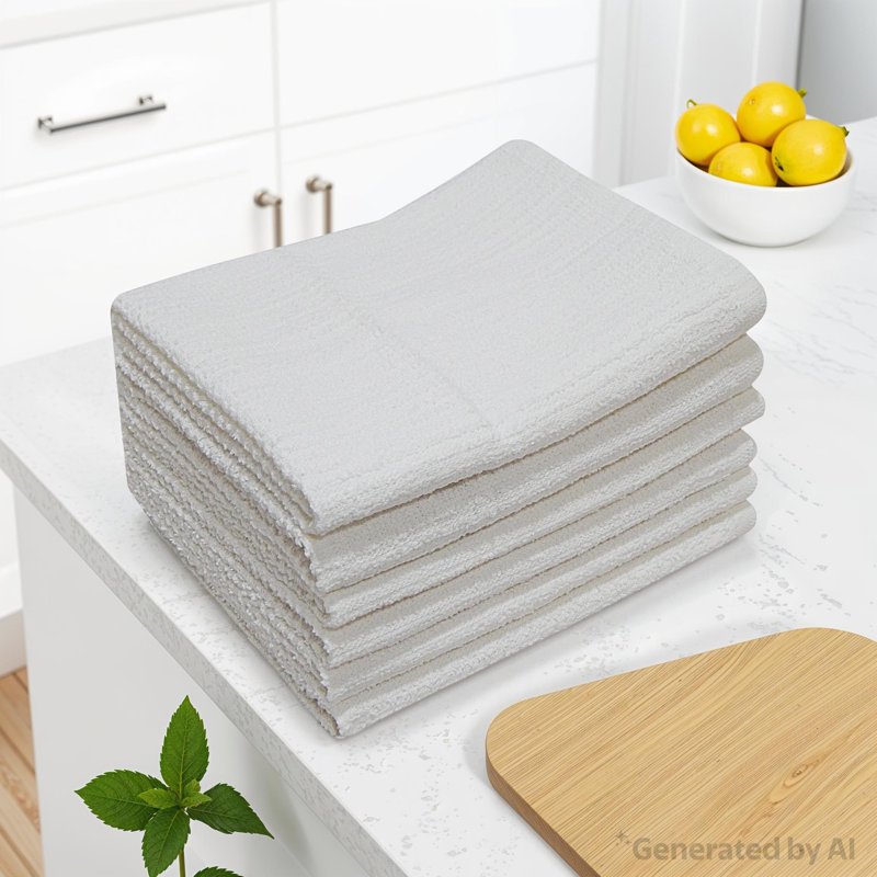 Bar Mop Kitchen Towel Set - 6 White Towels, 4 Pack