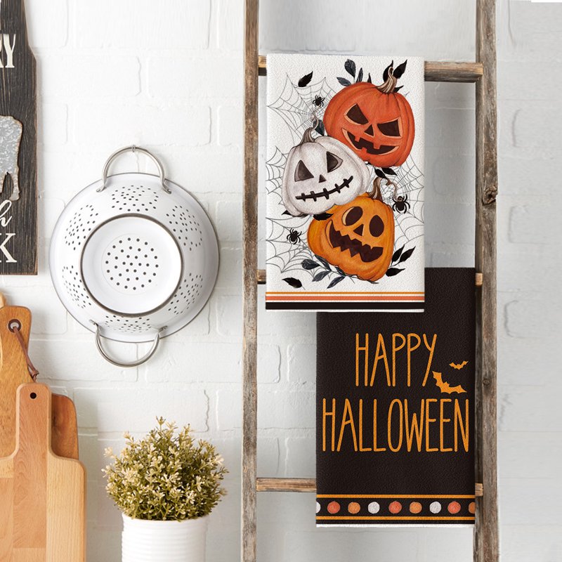 Halloween Spider Web Jack-O'-Lantern Kitchen Dish Towels Set of 2 - 18x26 F Variation
