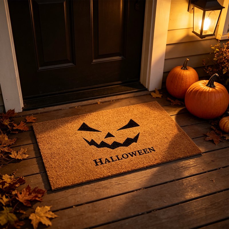 Halloween Coconut Fiber Doormat - Vintage Entryway Rug with Anti-Slip Scraper