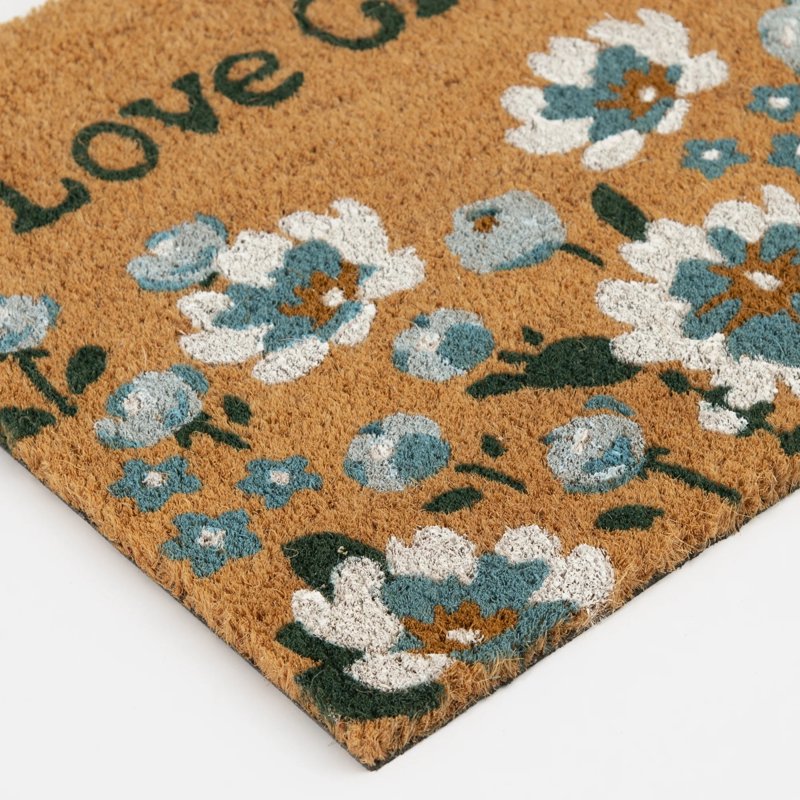 Outdoor Coir Doormat 18x30 Inch - Love Grows Here Floral Entry Rug - Non-Slip Home Entrance Mat