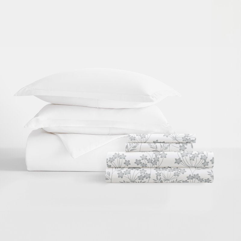 Twin Solid Duvet Cover Set with White Comforter & Microfiber Sheets - Noble Linens