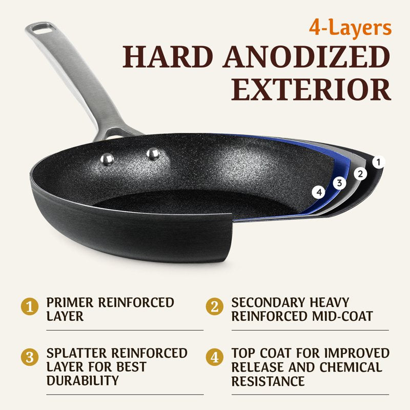Armor Max Nonstick Frying Pan 8 Inch Skillet - Black with Silver Handles