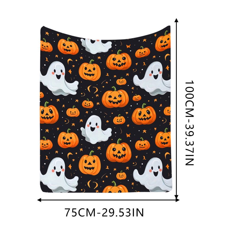 Halloween Flannel Throw Blanket - Ghost Pattern, 70x100cm, Black, Cozy Lightweight Decor