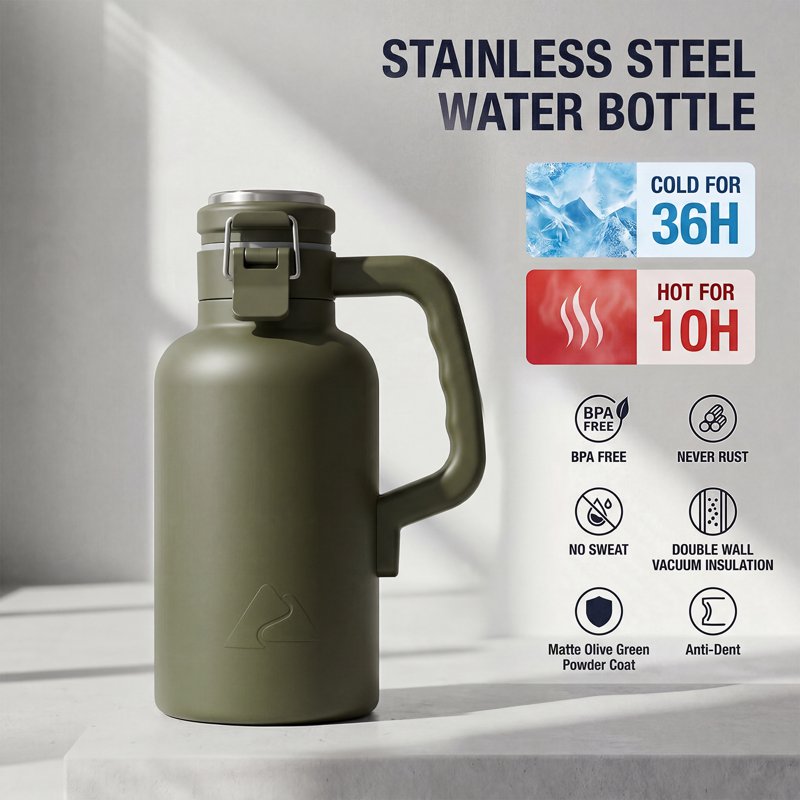 48oz Insulated Stainless Steel Growler - Forest Green Travel Bottle