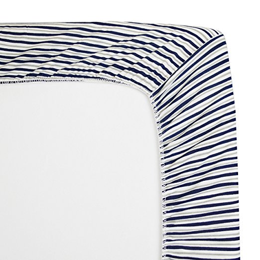 Fitted Crib Sheets 2 Pack - 100% Cotton, Breathable & Hypoallergenic - Navy/Grey Soccer Stripes