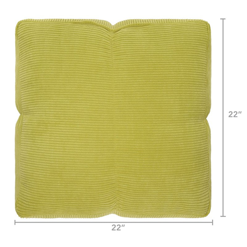 Green Silk Floor Cushion - Ribbed Corduroy Decorative Pillow 20x20x6 Inches