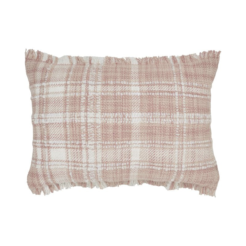Blush Plaid Cotton Rich Decorative Pillow 14x20 Inches - Set of 2