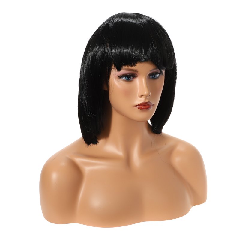 12-Inch Black Bob Wig for Women - Natural Human Hair Look