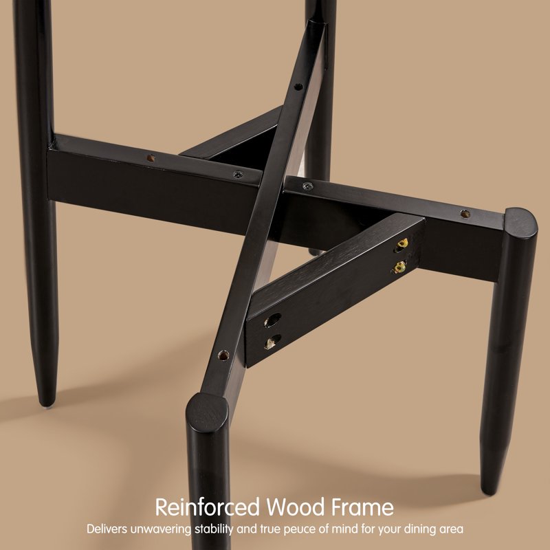 Upholstered Wooden Dining Chair Set of 4 with Curved Back - Black