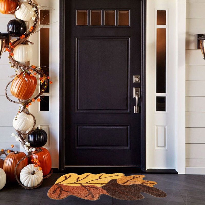 Fall Maple Leaf Doormat - Imitation Wool, Absorbent, Non-Slip, 15.75x23.62in - Yellow Variation