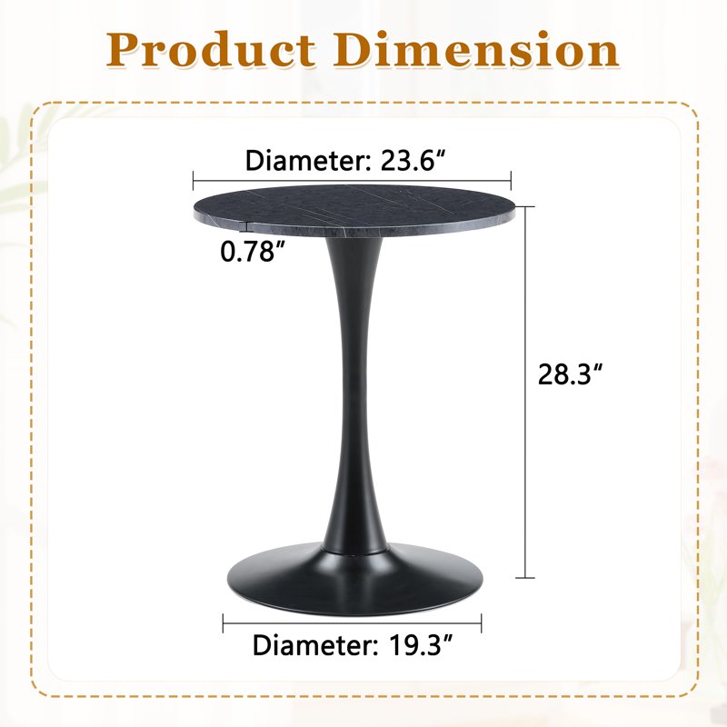 Round Dining Table 23.6” - Small Pedestal Tulip Style - Charcoal Gray