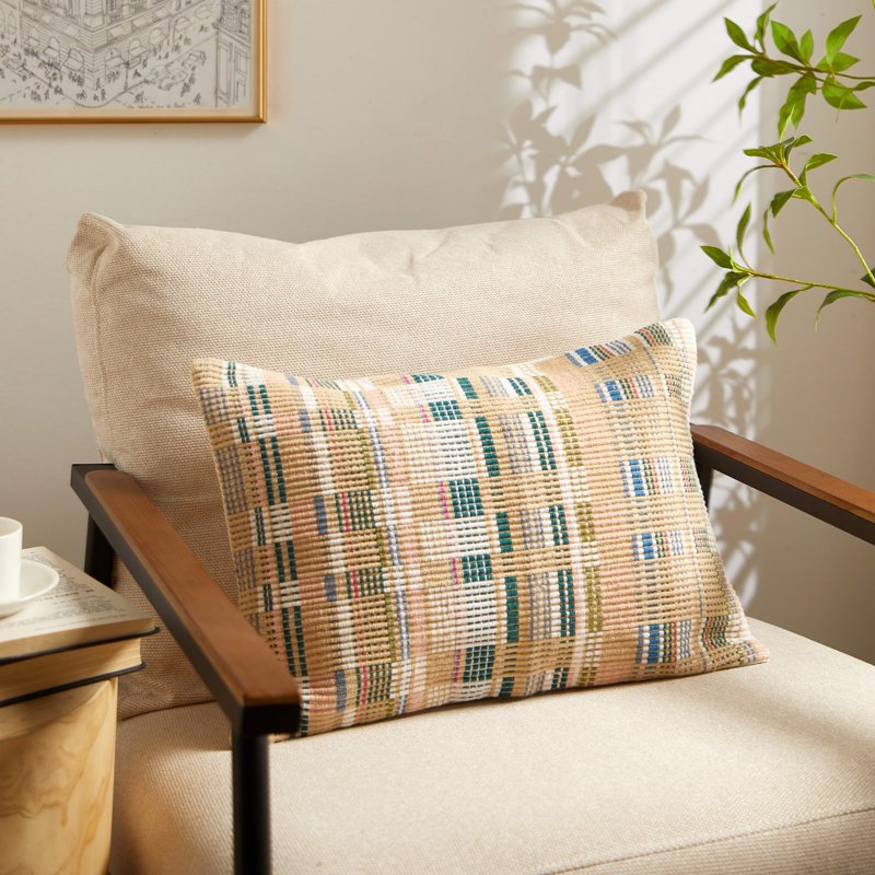 Mainstays Oblong Decorative Pillow - Multicolor Woven Cotton Cover - 14x20 Inches - Variation 1