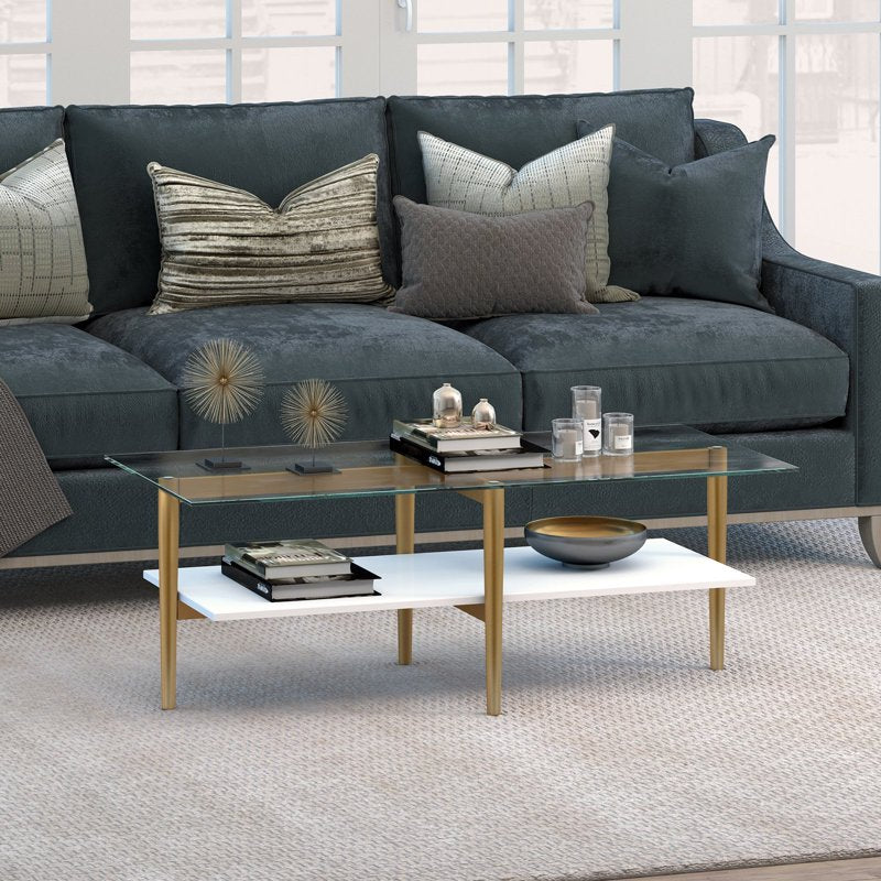 47" Wide Rectangular Coffee Table with Faux Marble Shelf