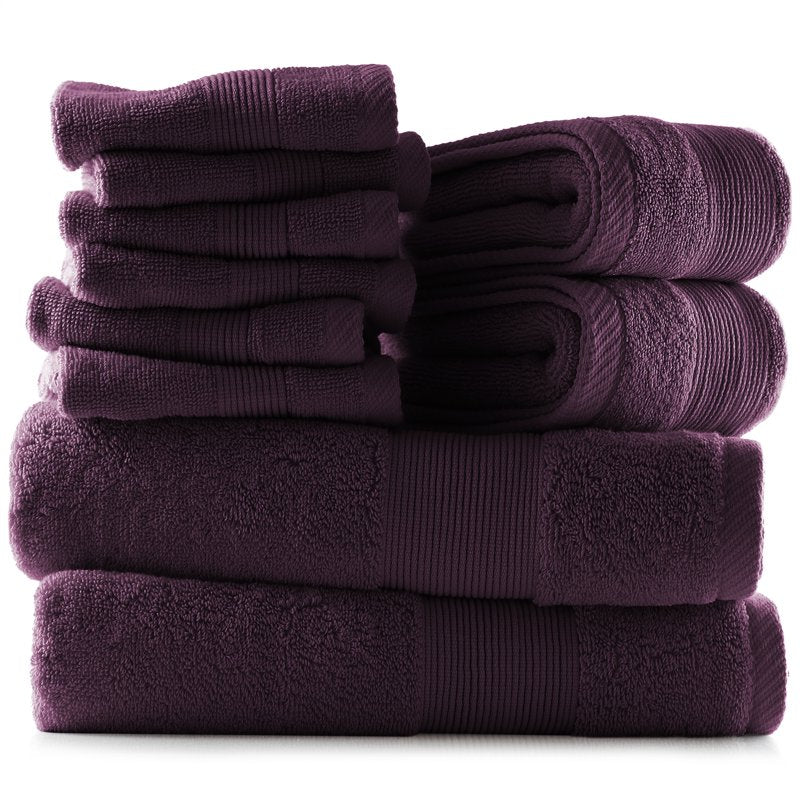 Purple Bath Towels Set - 2 Bath, 2 Hand Towels & 6 Washcloths, 100% Cotton, Luxury Softness