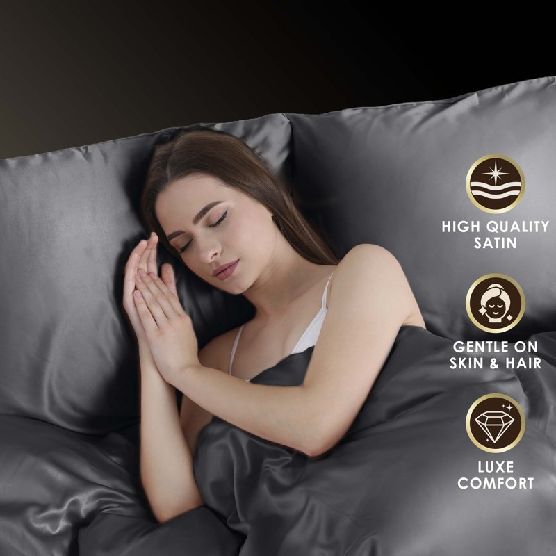 Seduction Satin Pillowcases 2-Pack King Silver - Silky Smooth Hair & Skin