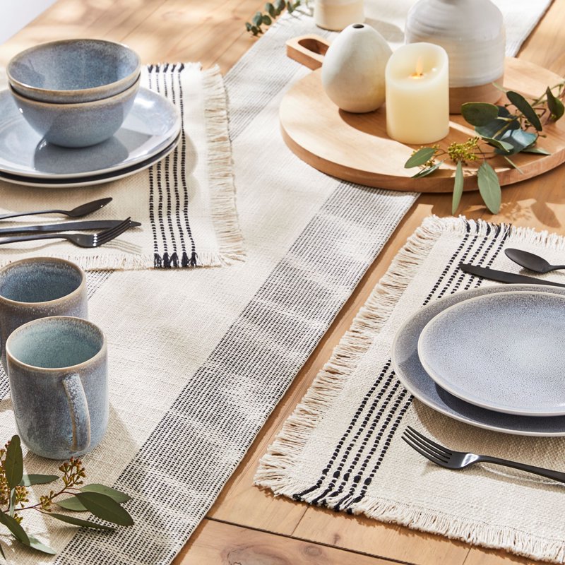 Jett Stripe Cotton Woven Table Runner - Black & White - 2 Pack - 14" x 90"